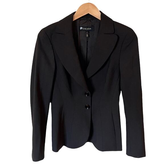 ESCADA Black Blazer Jacket Single Breasted Wool Career Slim Tailored 34 EUC - Picture 1 of 7